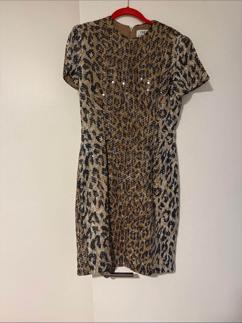 Chetta B Sequin Leopard-Print Mini Dress in Brown and Black